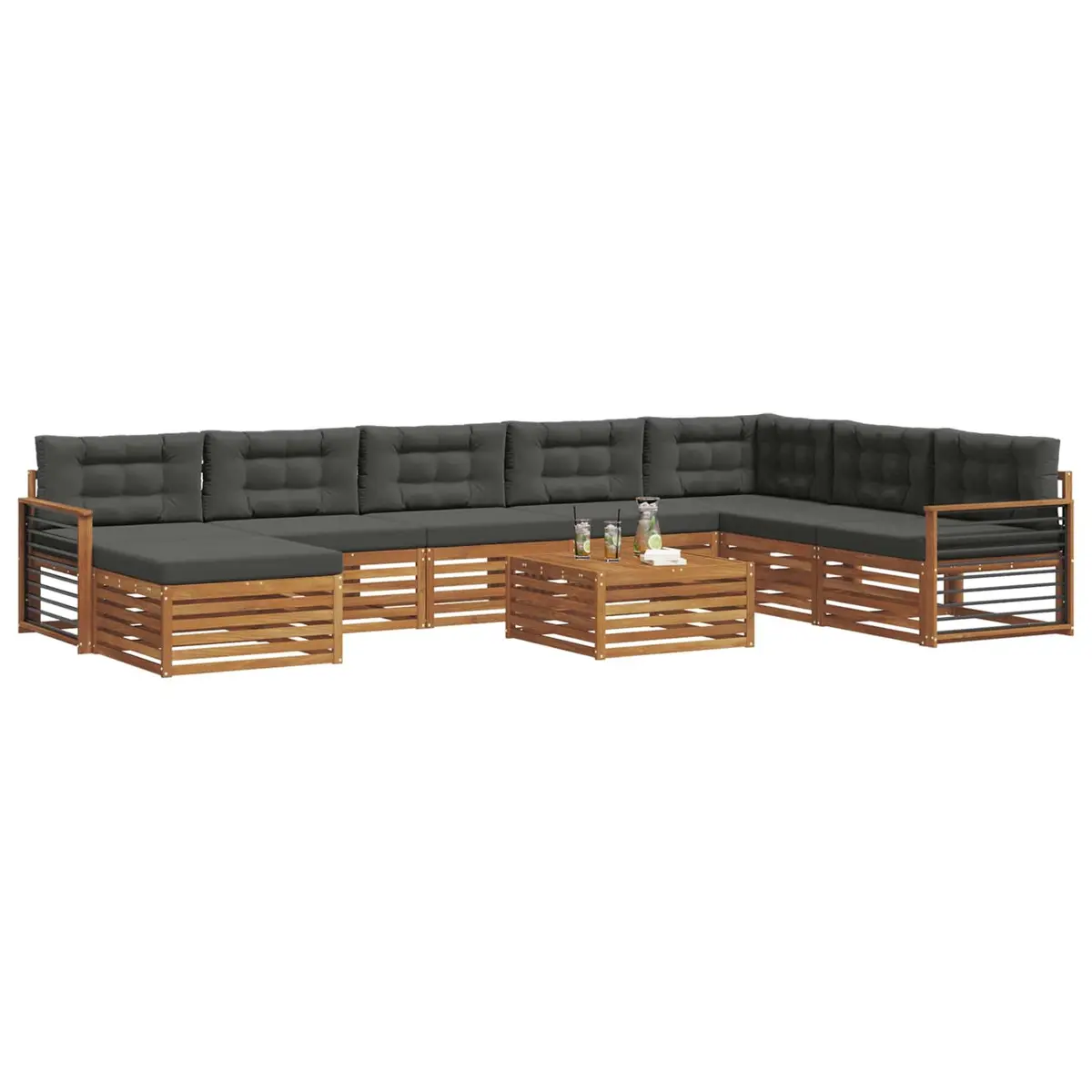 Outdoor Sofa Set Modular Sectional 9 Pieces Natural Anthracite Solid Acacia Wood