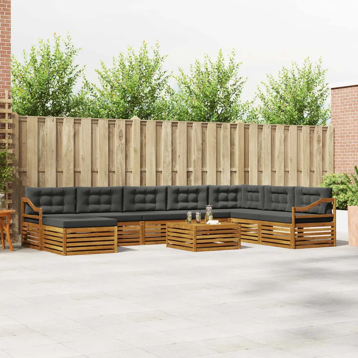 Outdoor Sectional Sofa Set Contemporary 9 Pieces Natural Anthracite Solid Acacia Wood Polyester