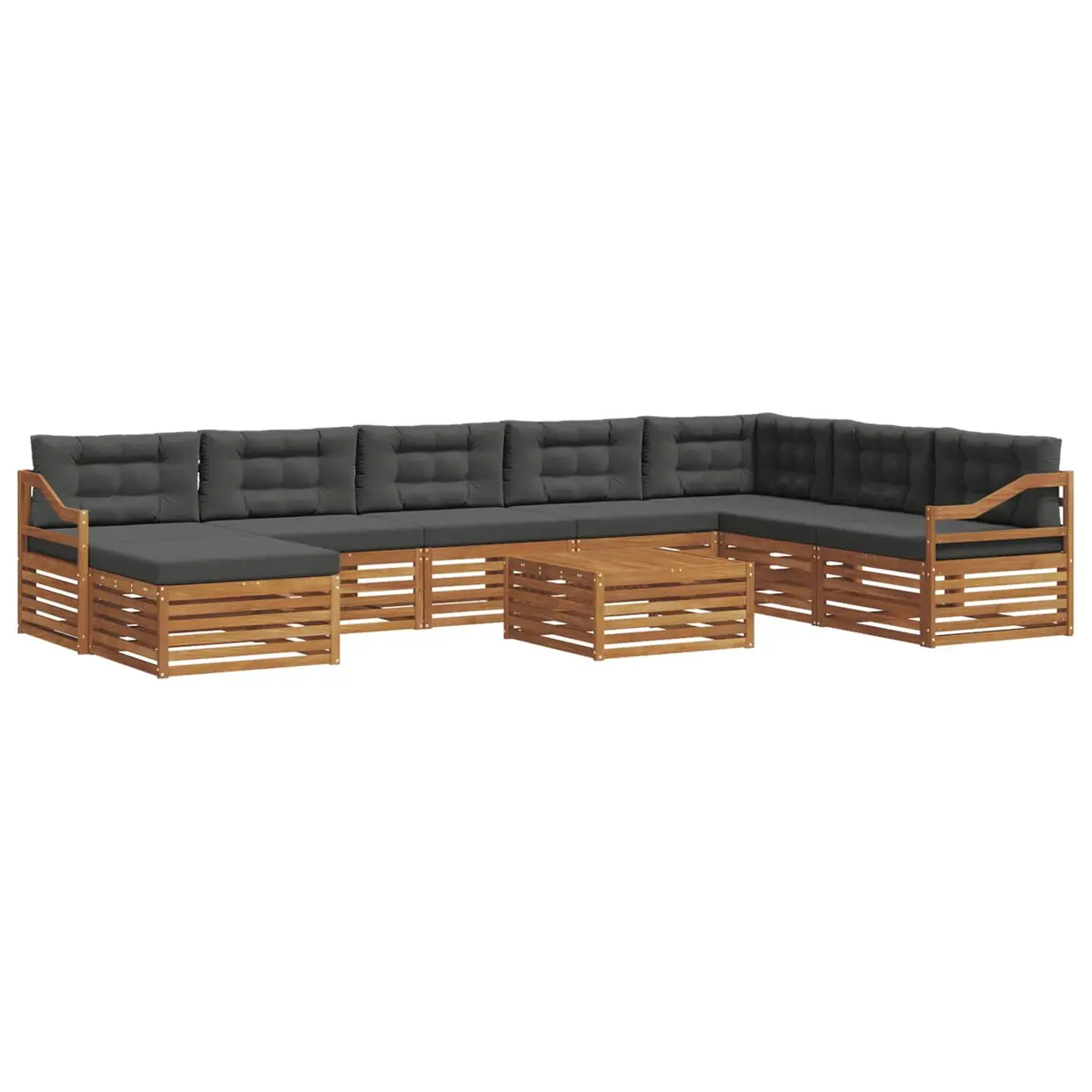 Outdoor Sectional Sofa Set Contemporary 9 Pieces Natural Anthracite Solid Acacia Wood Polyester