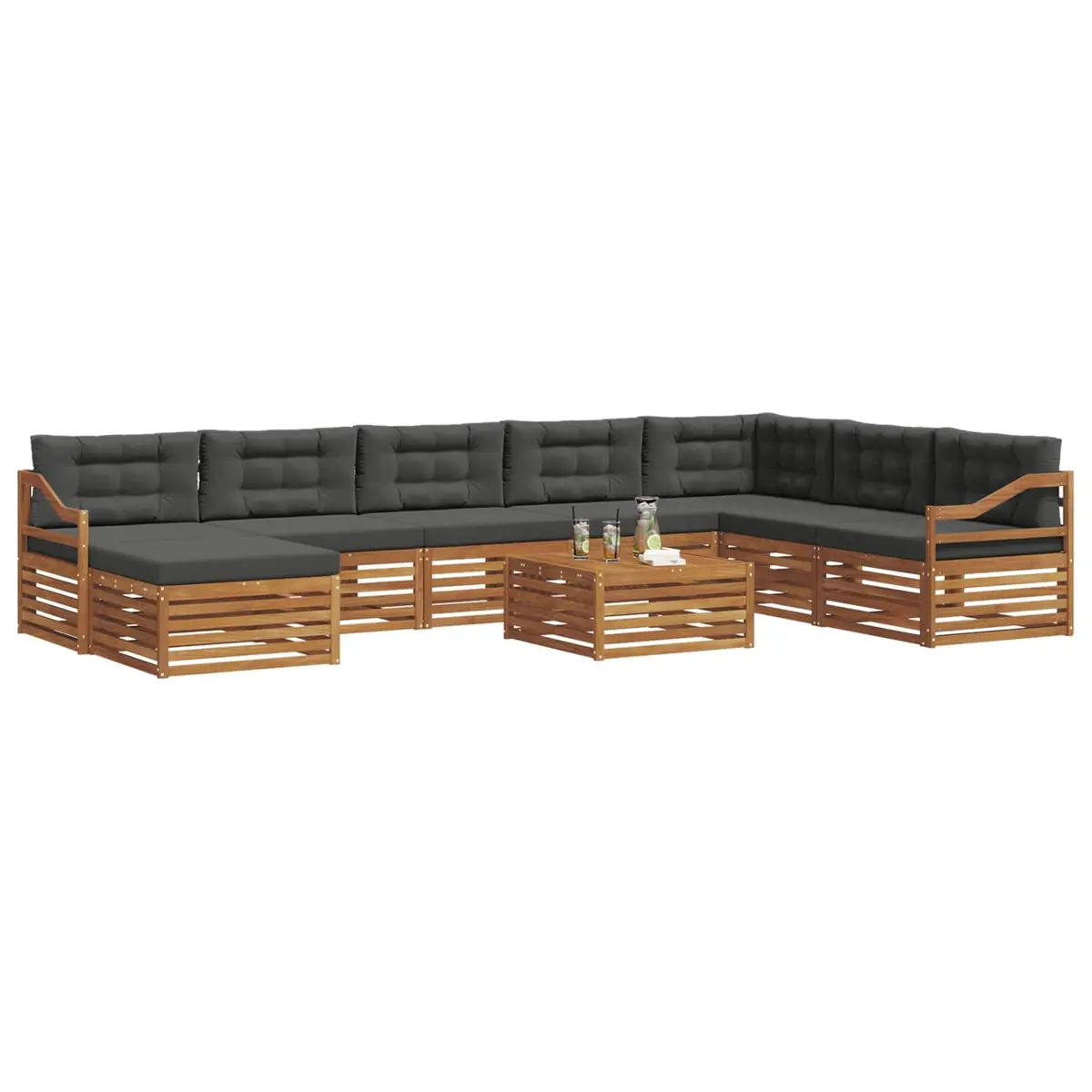Outdoor Sectional Sofa Set Contemporary 9 Pieces Natural Anthracite Solid Acacia Wood Polyester