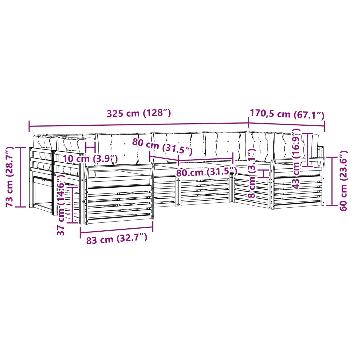 Outdoor Sofa Set Modular Natural Anthracite Solid Acacia 6 Piece