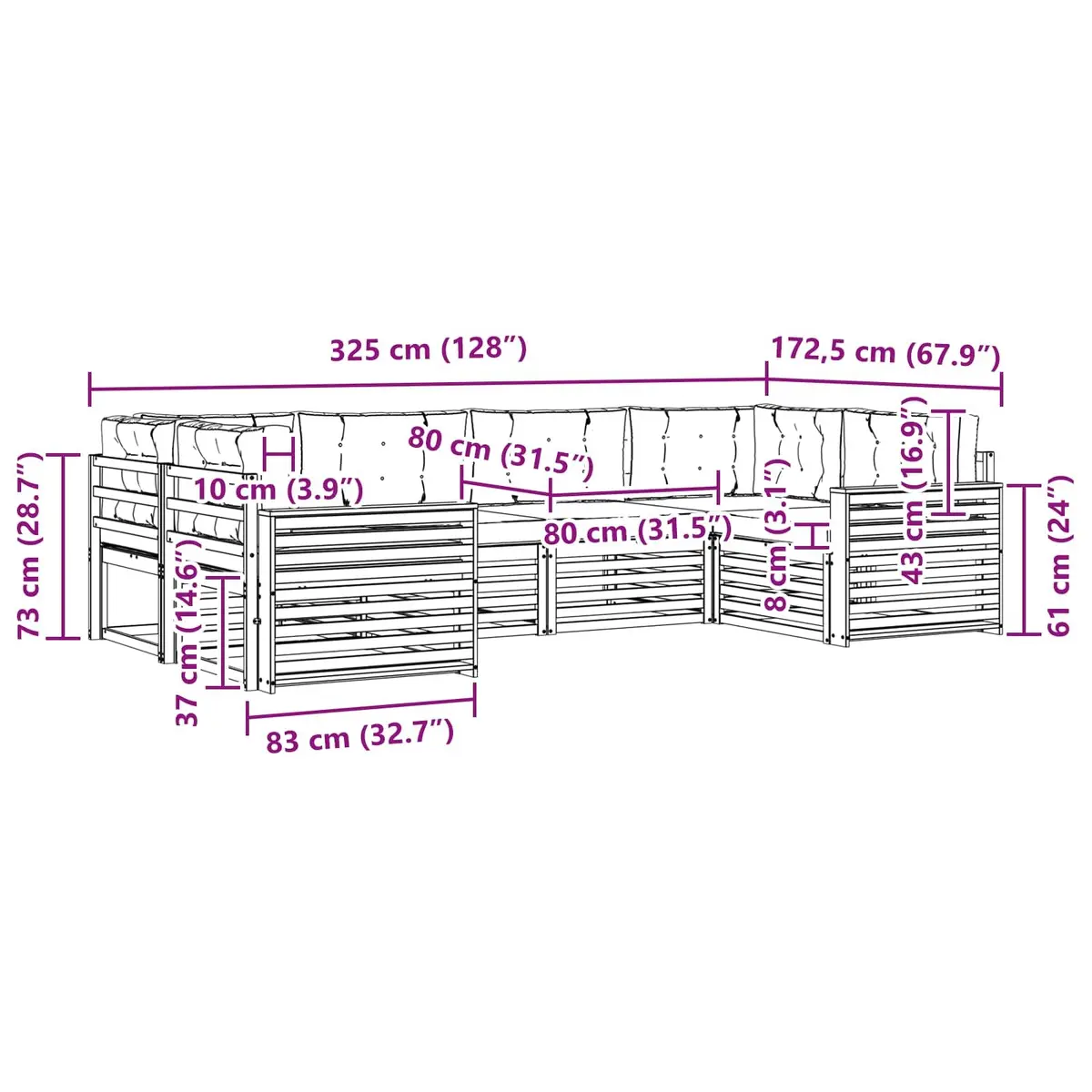 Outdoor Sofa Set Modular 6 Piece Natural Anthracite Acacia Wood