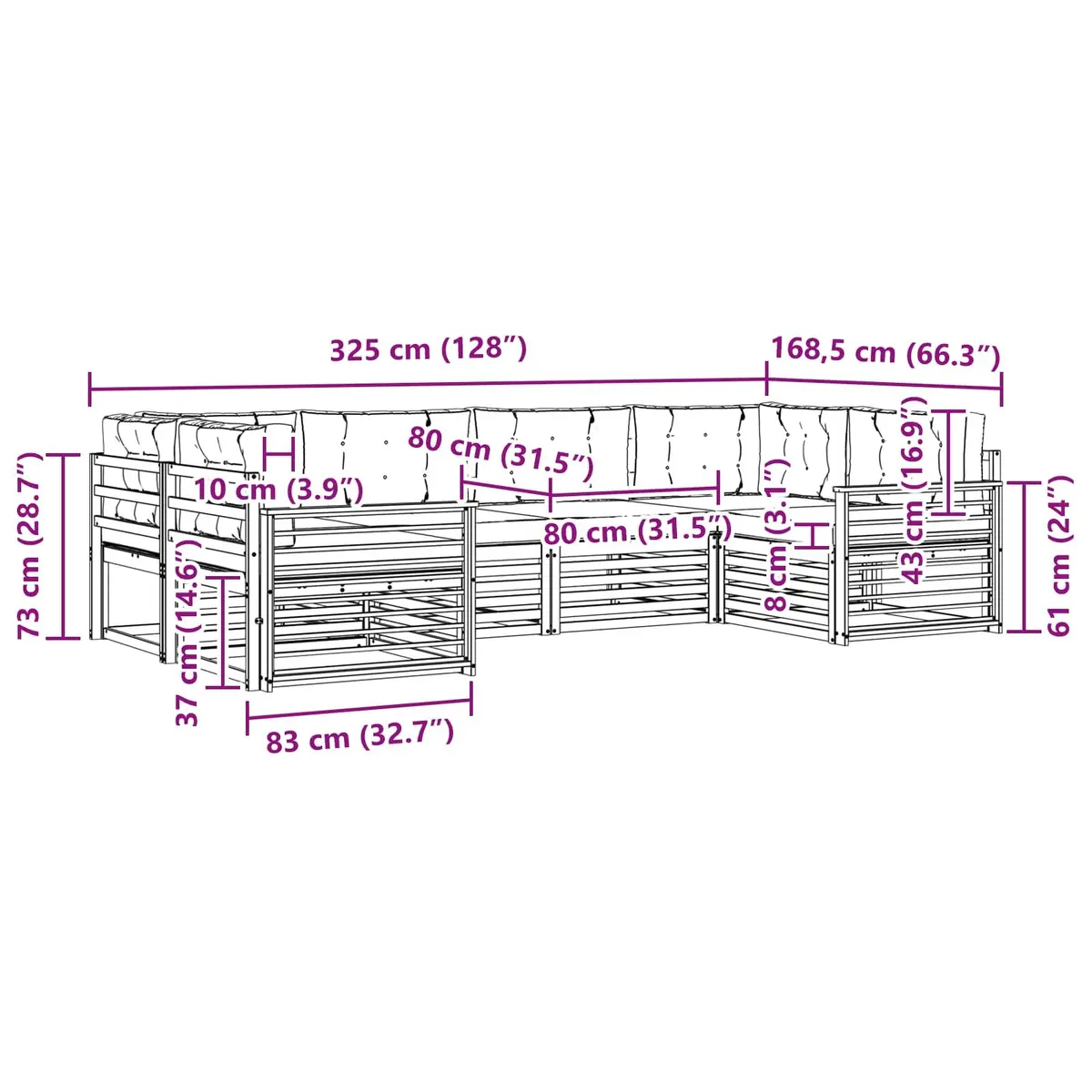 Outdoor Sofa Set Modular 6 Piece Natural Anthracite Solid Acacia Wood