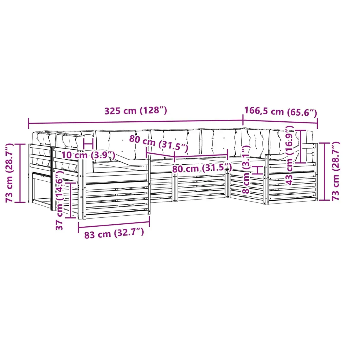 Outdoor Sofa Set Modular 6 Pieces Natural Anthracite Solid Acacia Wood