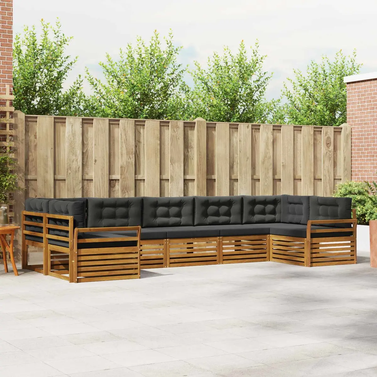Outdoor Sectional Sofa Set Modular 7 Piece Solid Acacia Wood Natural and Anthracite