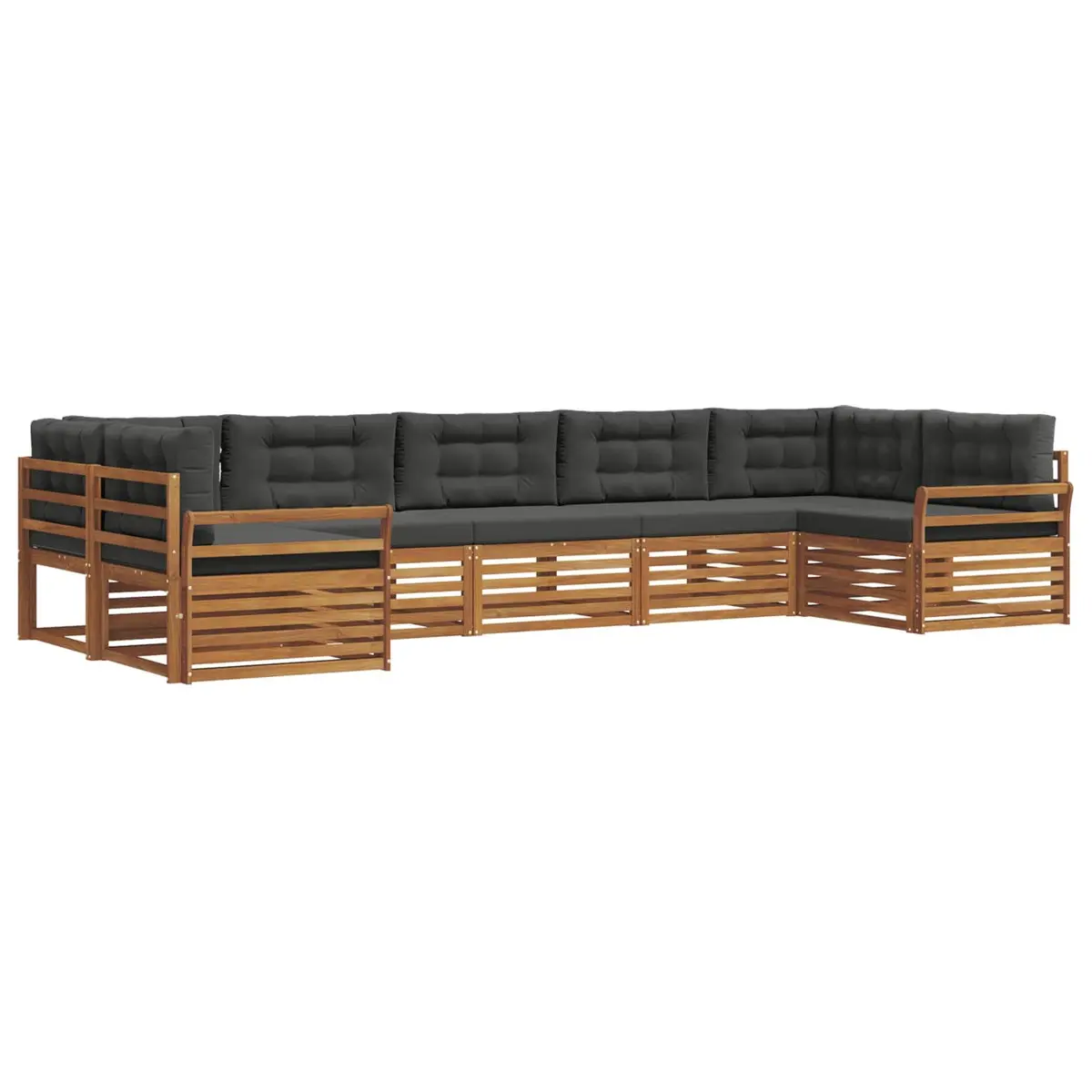 Outdoor Sectional Sofa Set Modular 7 Piece Solid Acacia Wood Natural and Anthracite