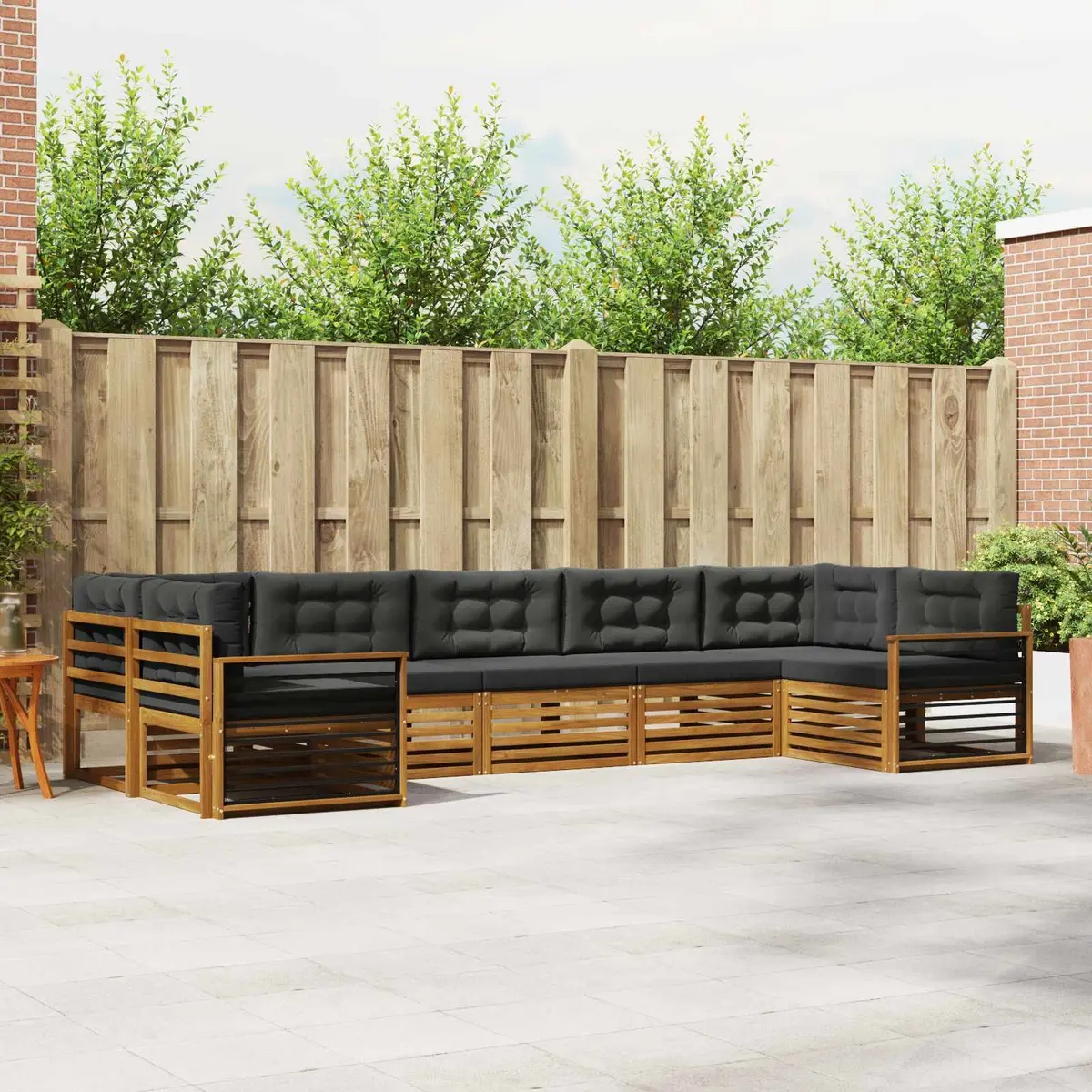 Outdoor Sectional Sofa Set Modern 7 Pieces Solid Acacia Wood Natural and Anthracite