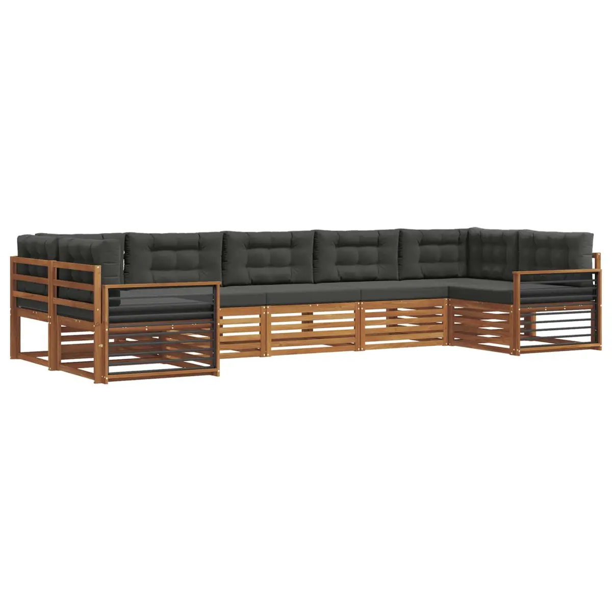 Outdoor Sectional Sofa Set Modern 7 Pieces Solid Acacia Wood Natural and Anthracite