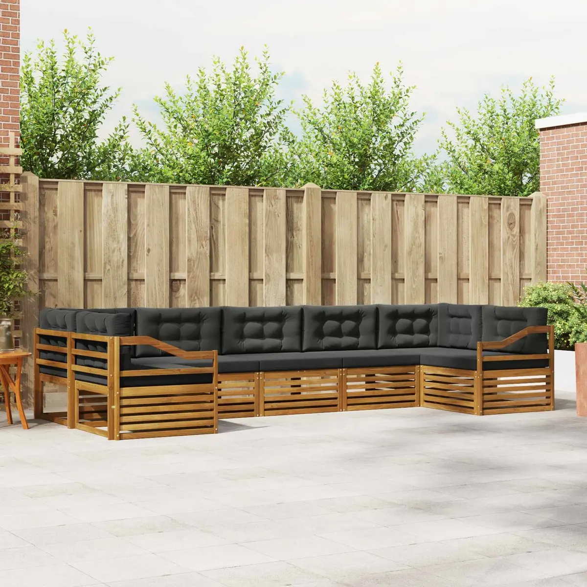 Outdoor Sectional Sofa Set Modern 7 Piece Modular Acacia Wood Garden Patio Furniture