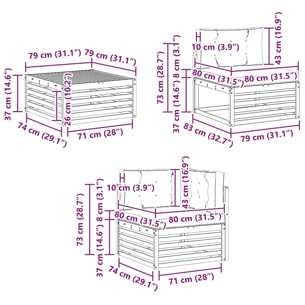 10-Piece Modular Outdoor Sofa Set with Cushions