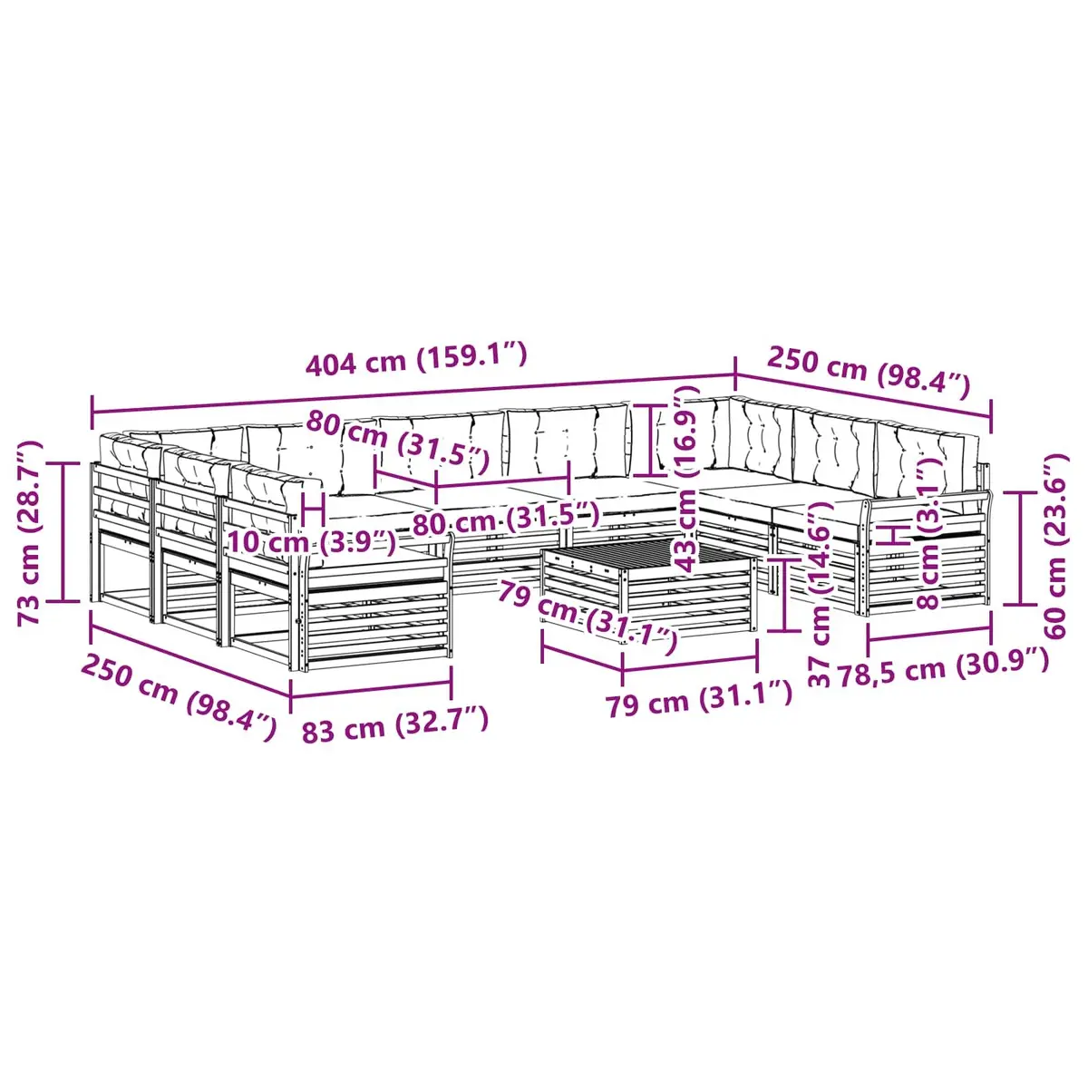 10-Piece Modular Outdoor Sofa Set with Cushions