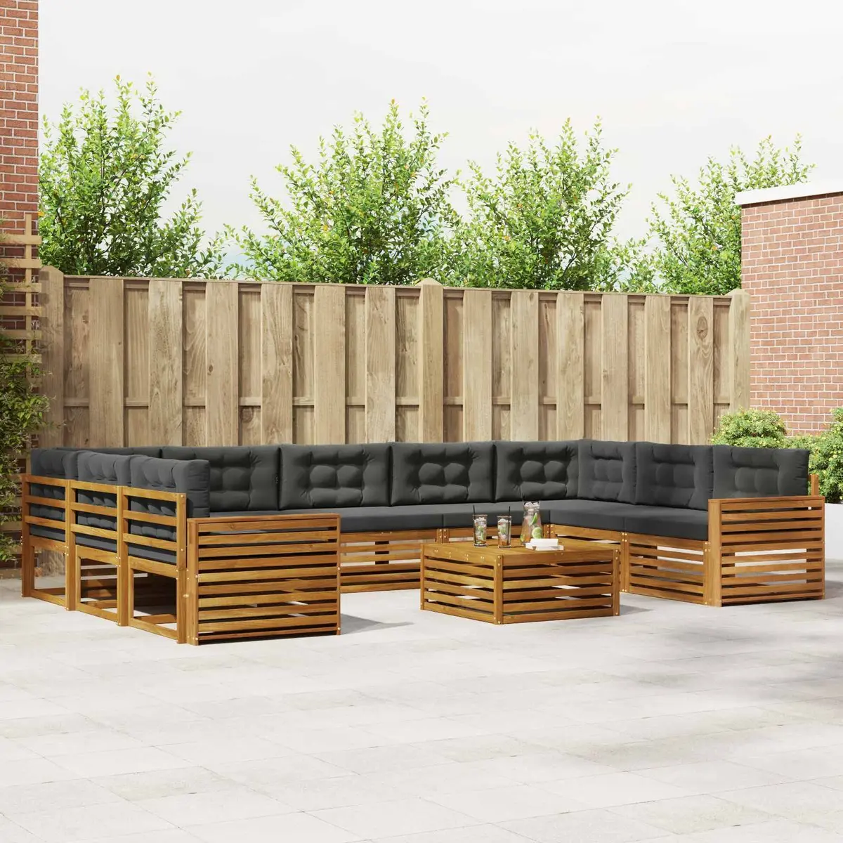 Outdoor Sofa Set Modular 10 Pieces Natural Anthracite Solid Acacia