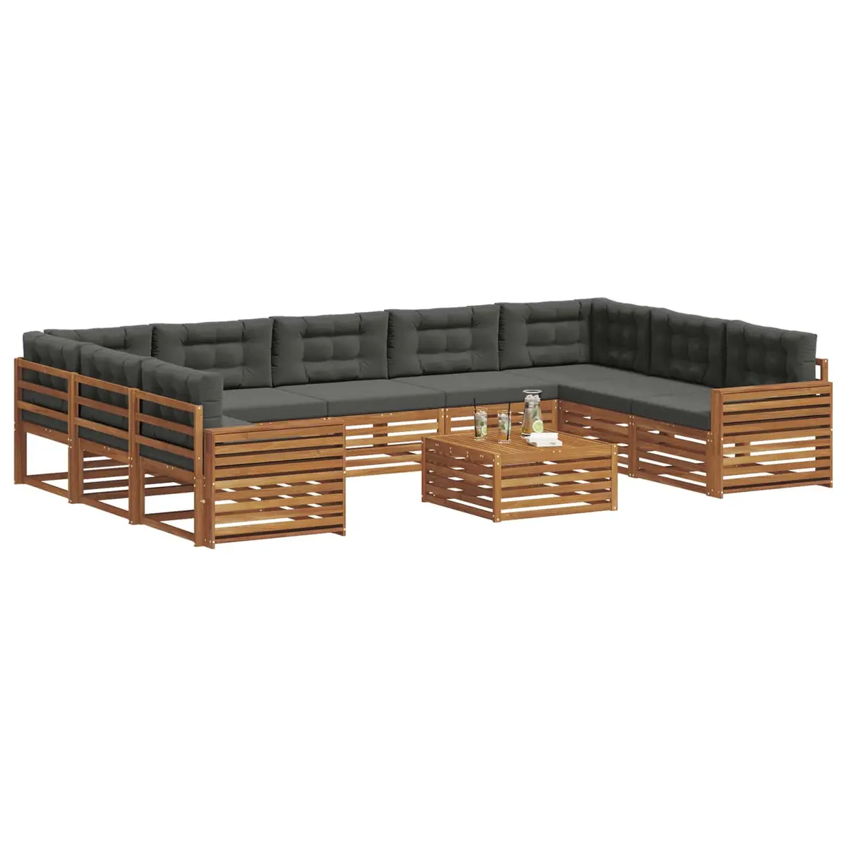 Outdoor Sofa Set Modular 10 Pieces Natural Anthracite Solid Acacia