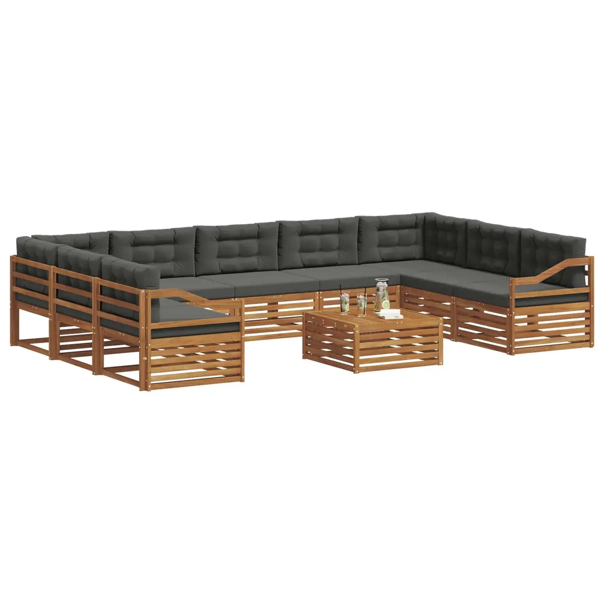 Outdoor Sofa Set Modular Lounge 10 Piece Natural Solid Acacia Wood with Cushions