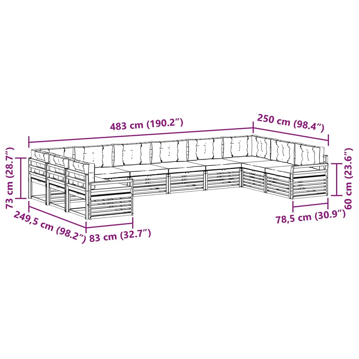 Outdoor Sofa Set Modular Natural Anthracite Acacia Wood 7 Piece Garden Furniture