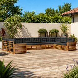 6-Piece Natural Acacia Wood Outdoor Sofa Set