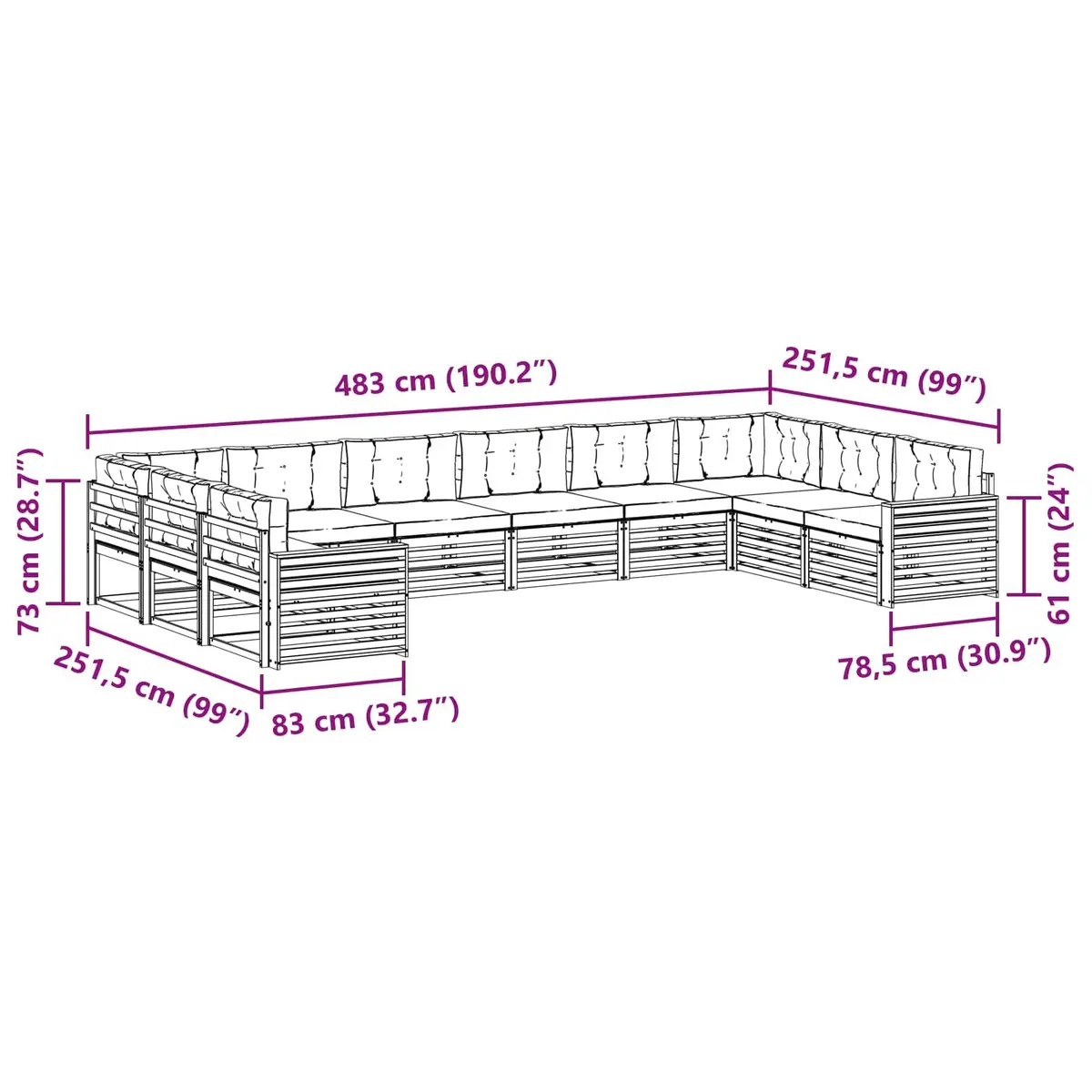 6-Piece Natural Acacia Wood Outdoor Sofa Set