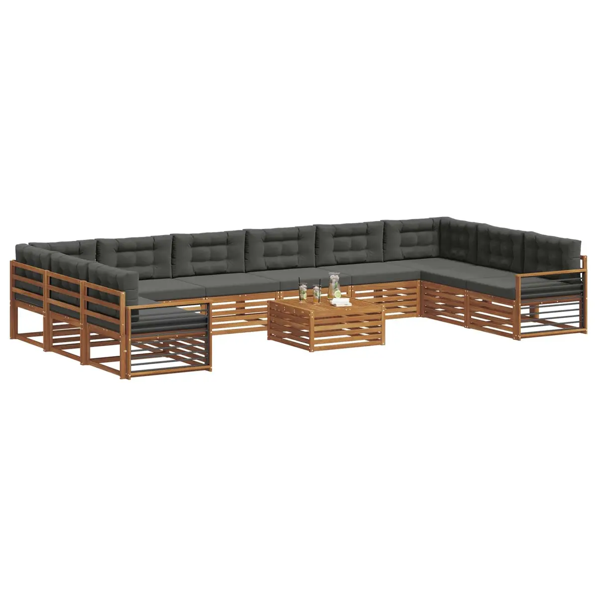 Outdoor Sofa Set Modular 11 Piece Natural Anthracite Solid Acacia Wood