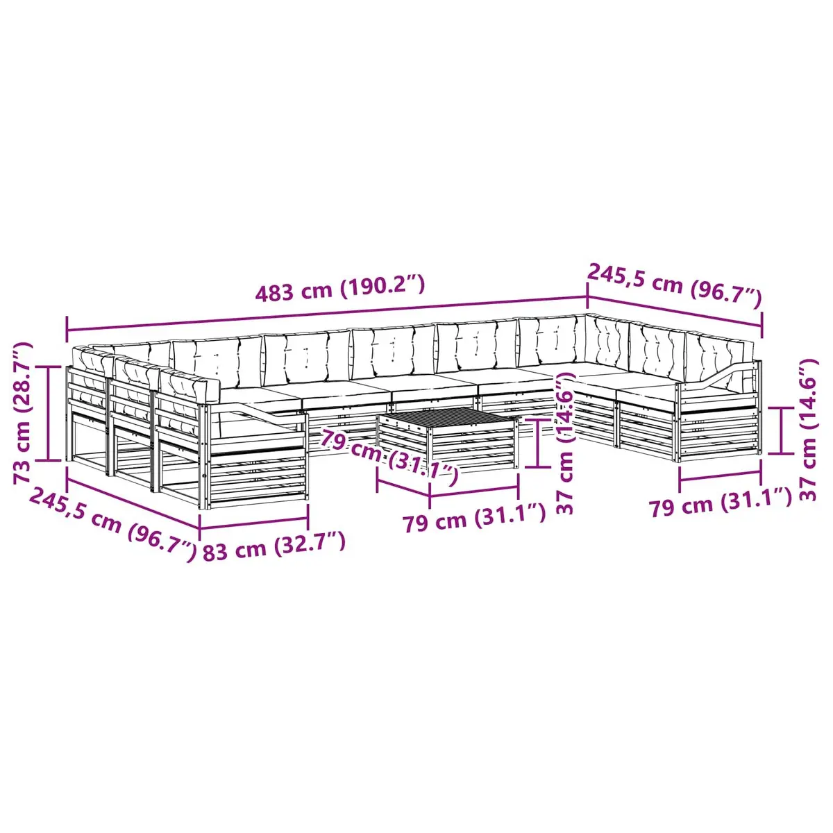 Natural Anthracite 11-Piece Outdoor Sofa Set