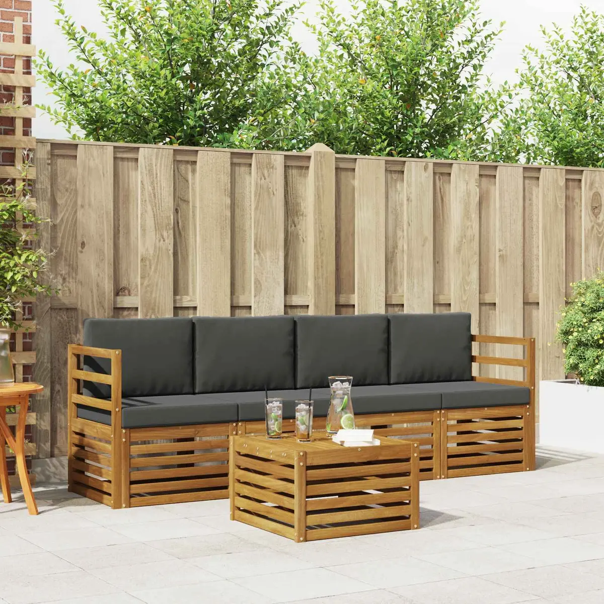 Outdoor Sofa Set Modular Natural Anthracite Solid Acacia Wood 5 Piece