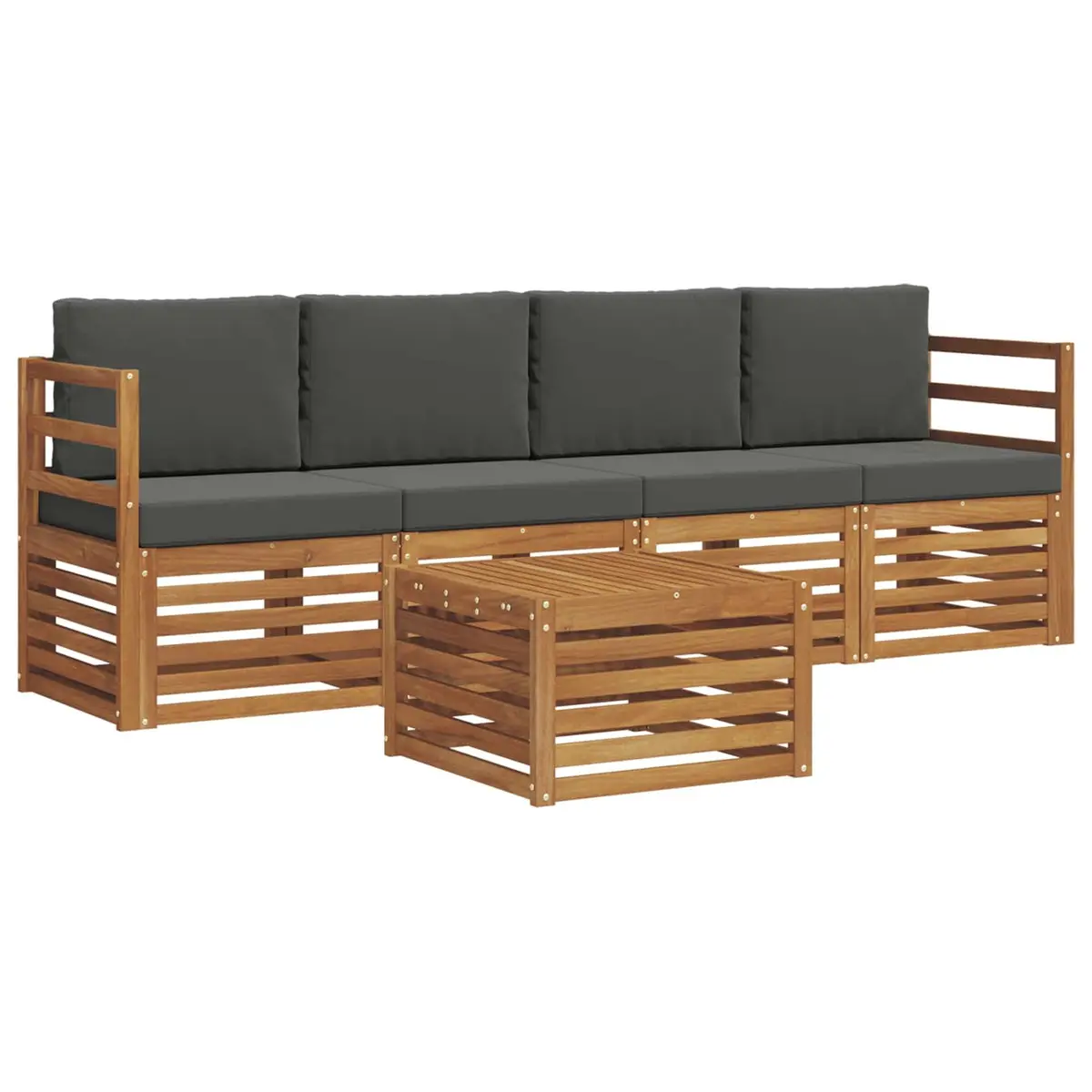 Outdoor Sofa Set Modular Natural Anthracite Solid Acacia Wood 5 Piece