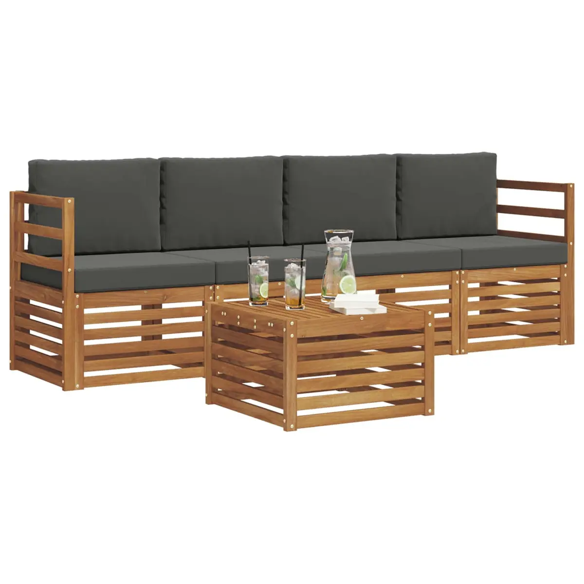 Outdoor Sofa Set Modular Natural Anthracite Solid Acacia Wood 5 Piece