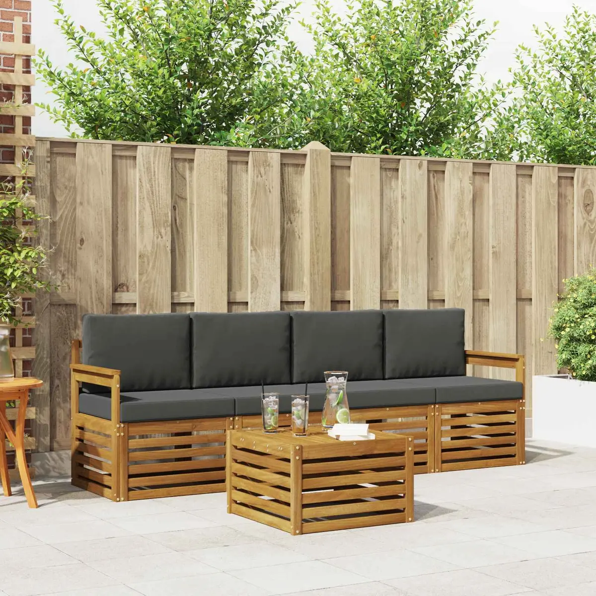 Outdoor Sofa Set Modular 5 Piece Natural Anthracite Solid Acacia Wood