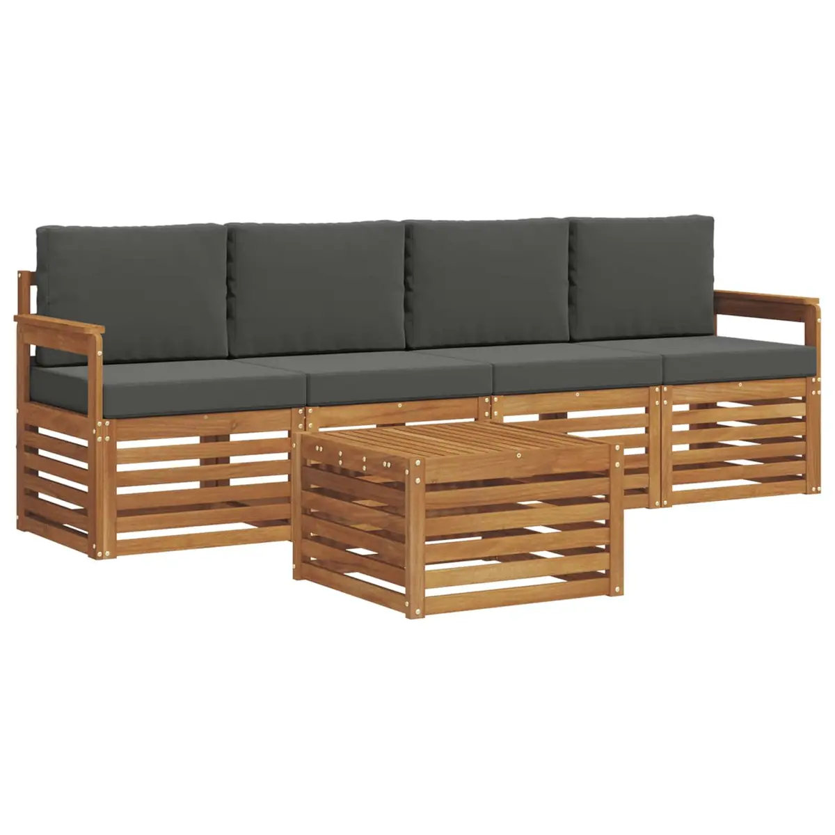 Outdoor Sofa Set Modular 5 Piece Natural Anthracite Solid Acacia Wood