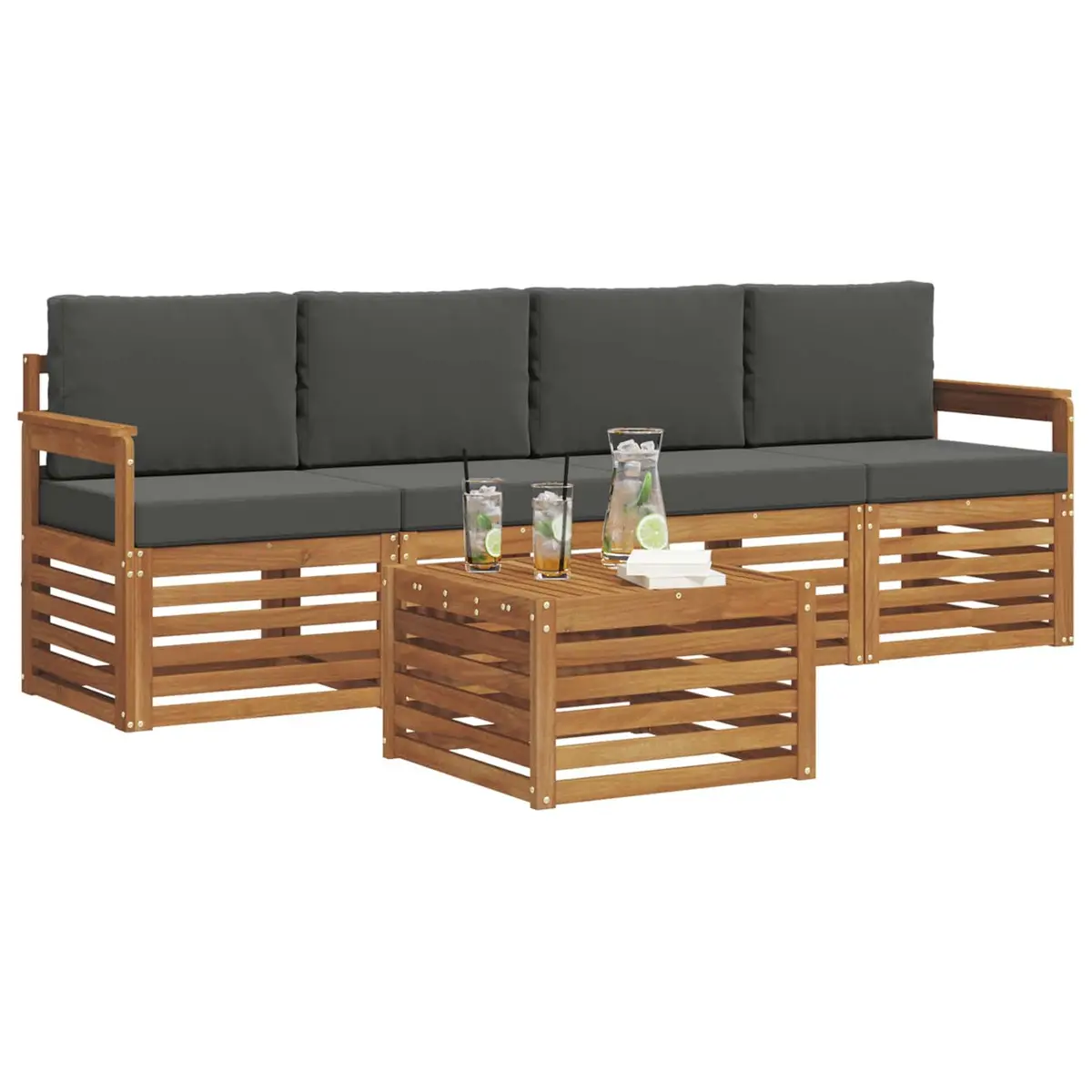 Outdoor Sofa Set Modular 5 Piece Natural Anthracite Solid Acacia Wood