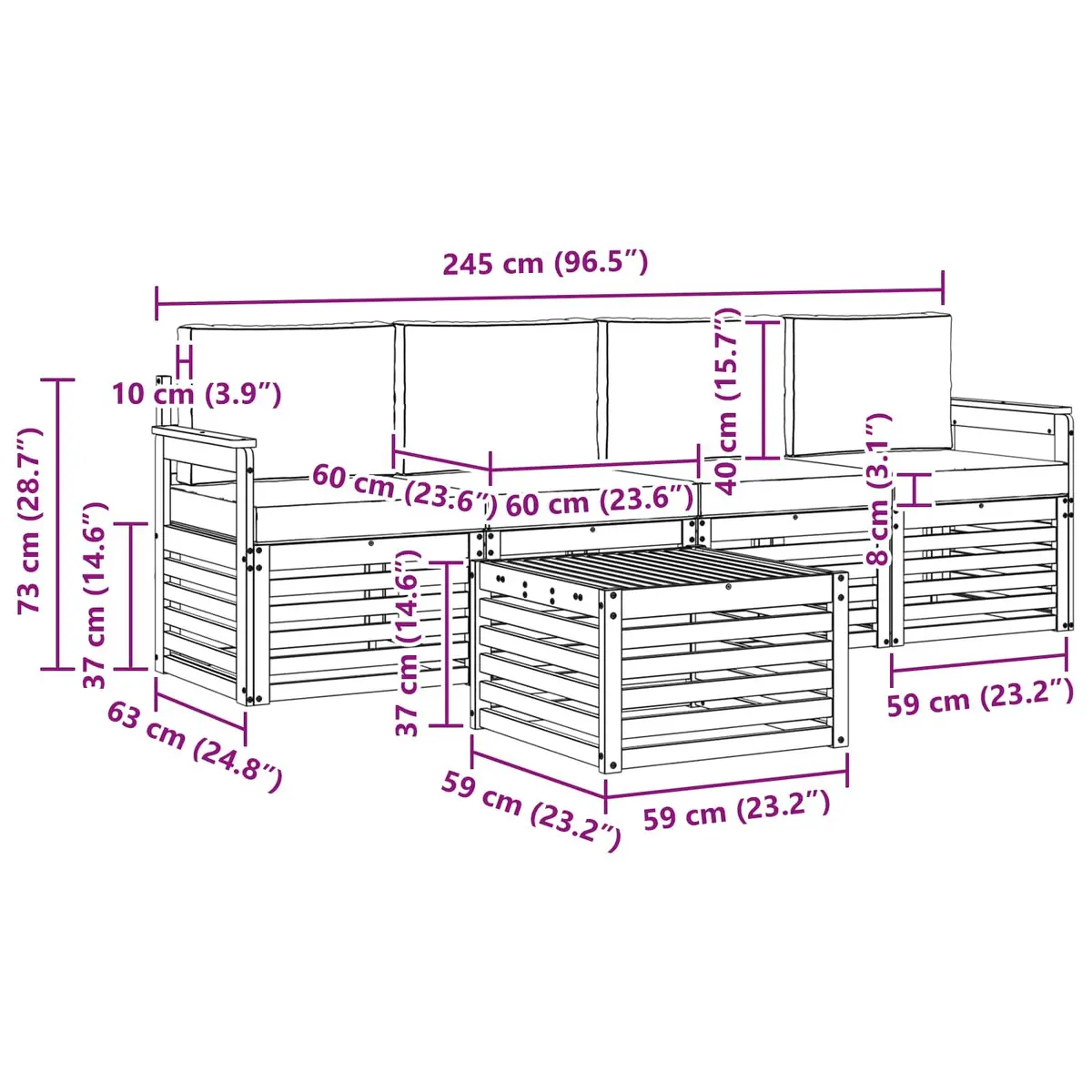 Outdoor Sofa Set Modular 5 Piece Natural Anthracite Solid Acacia Wood