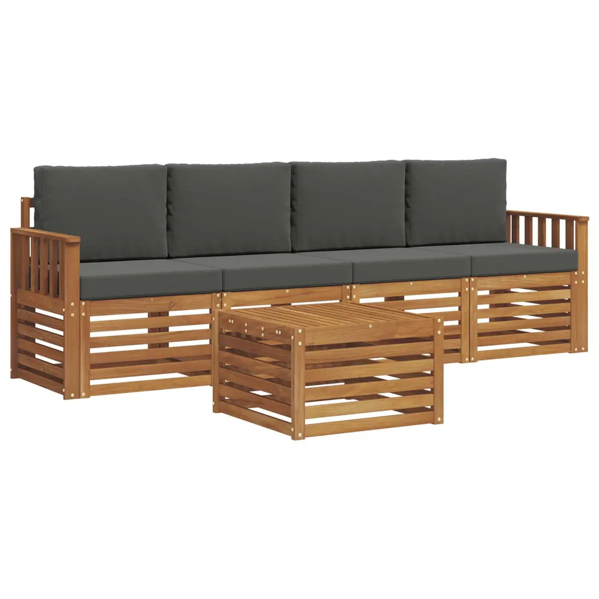 5 Piece Outdoor Sofa Set Natural Anthracite Acacia Wood Garden Furniture