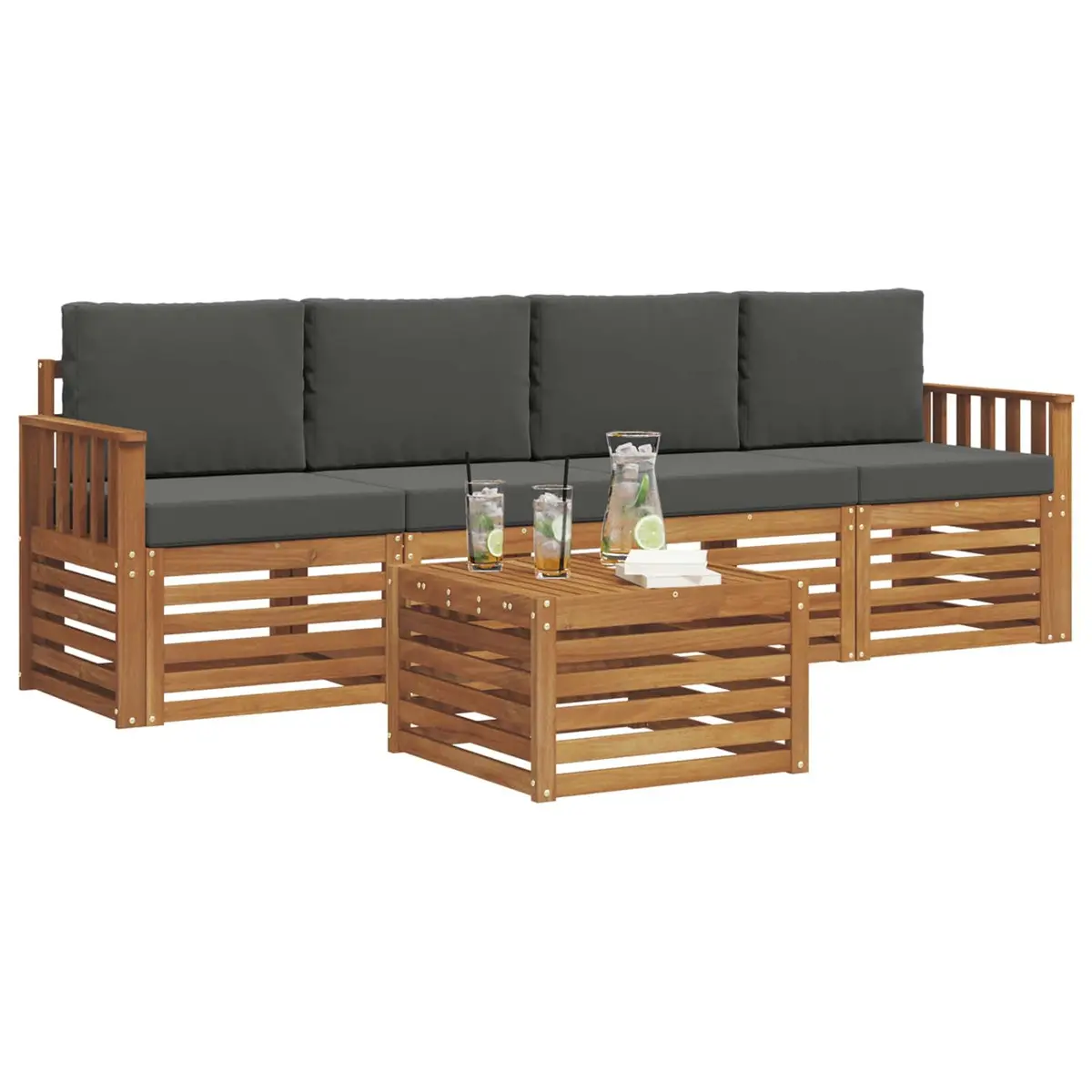 5 Piece Outdoor Sofa Set Natural Anthracite Acacia Wood Garden Furniture