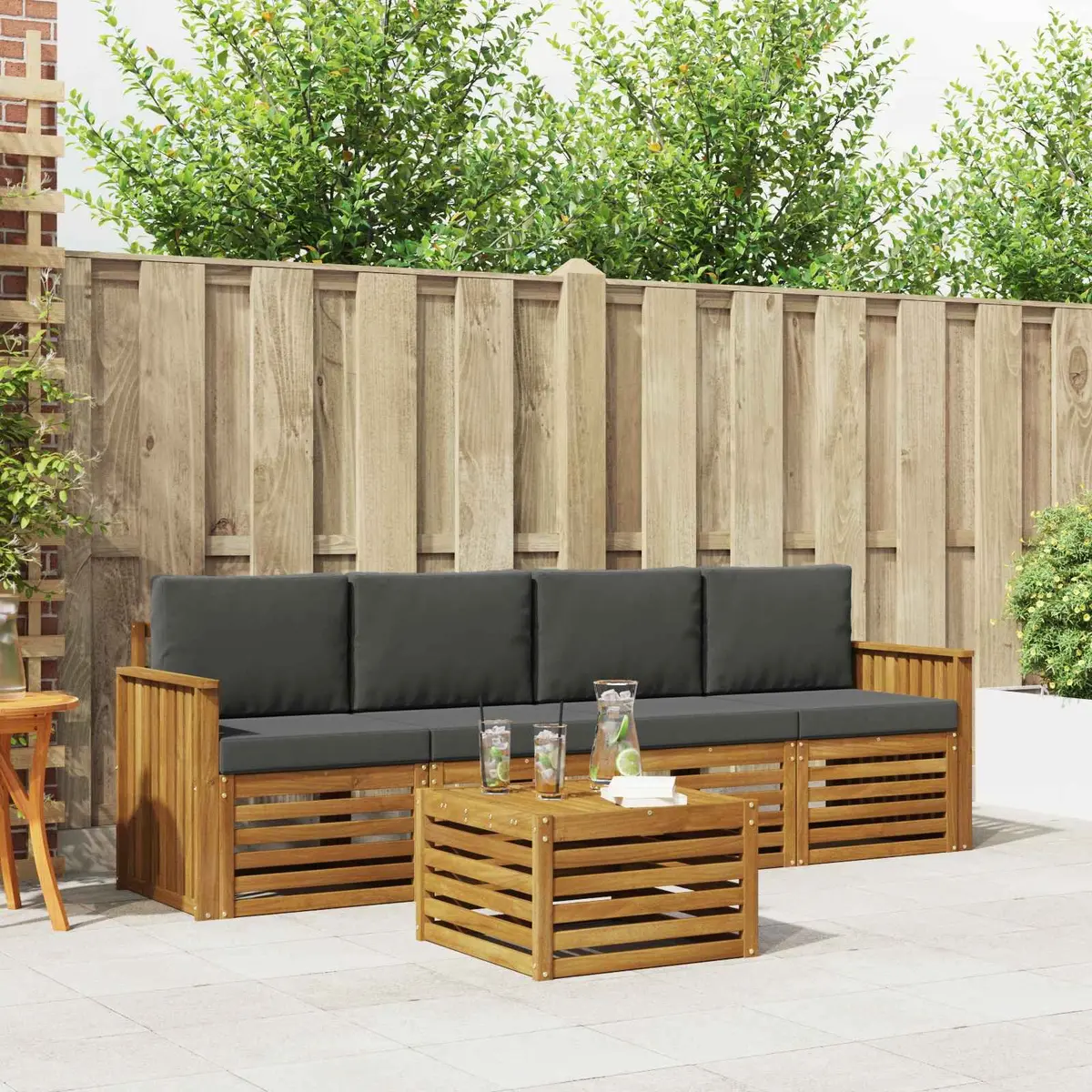 Outdoor Sofa Set Modular Natural Anthracite Solid Acacia Wood 5 Piece Garden Furniture