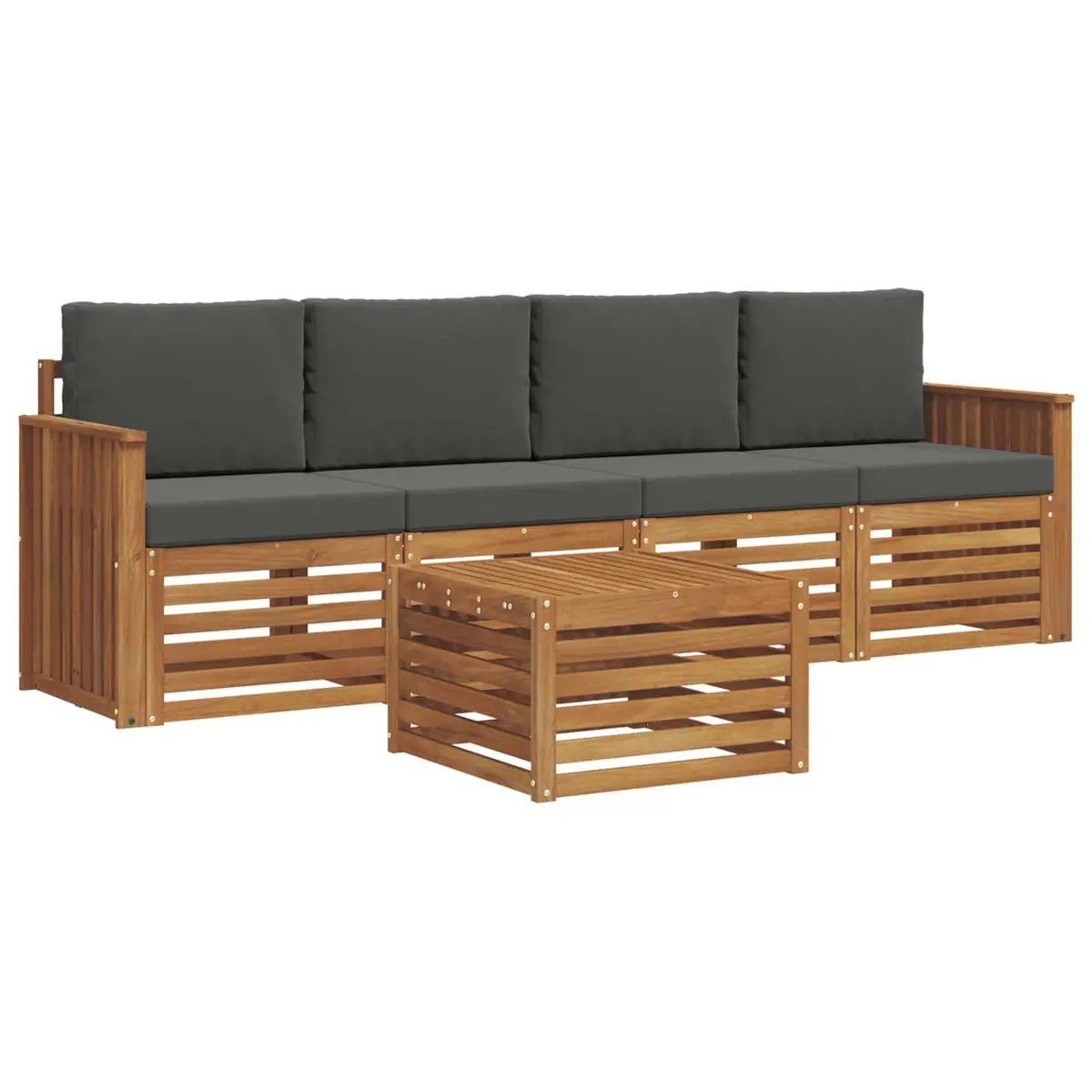 Outdoor Sofa Set Modular Natural Anthracite Solid Acacia Wood 5 Piece Garden Furniture