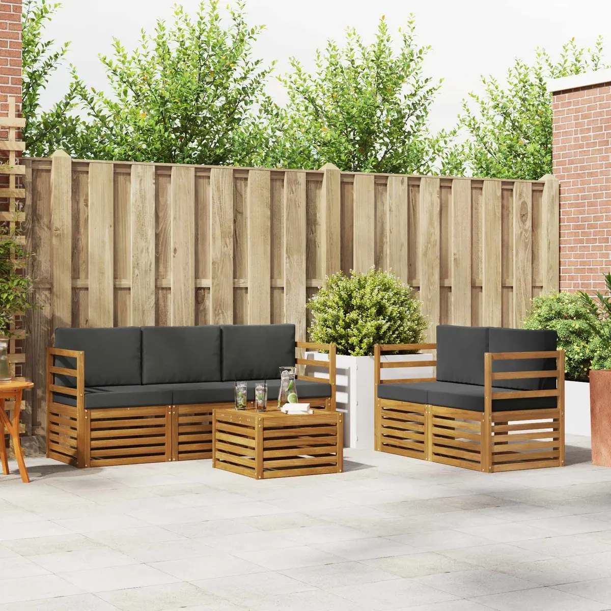 Outdoor Sofa Set Modular 6 Piece Natural Anthracite Acacia Wood
