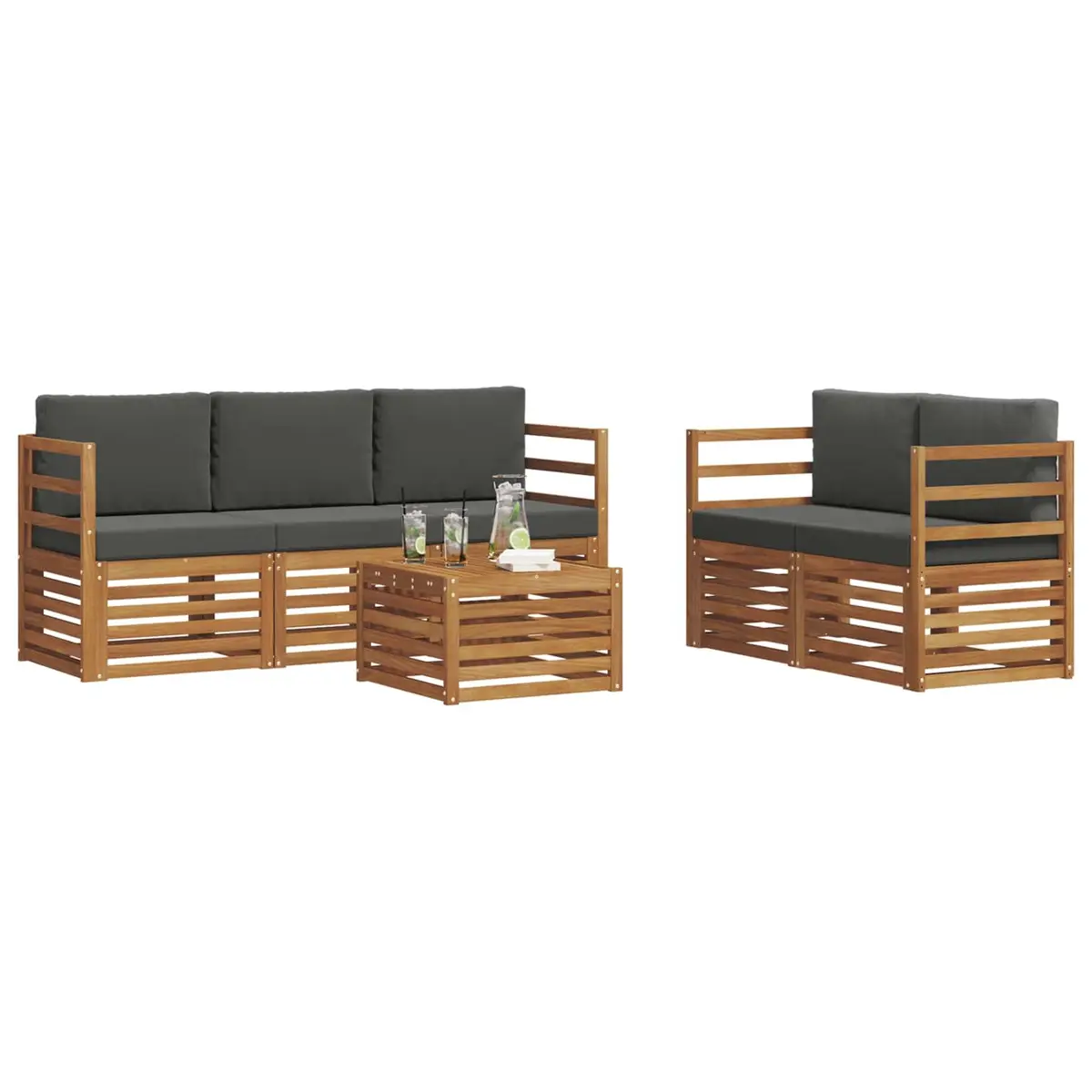 Outdoor Sofa Set Modular 6 Piece Natural Anthracite Acacia Wood