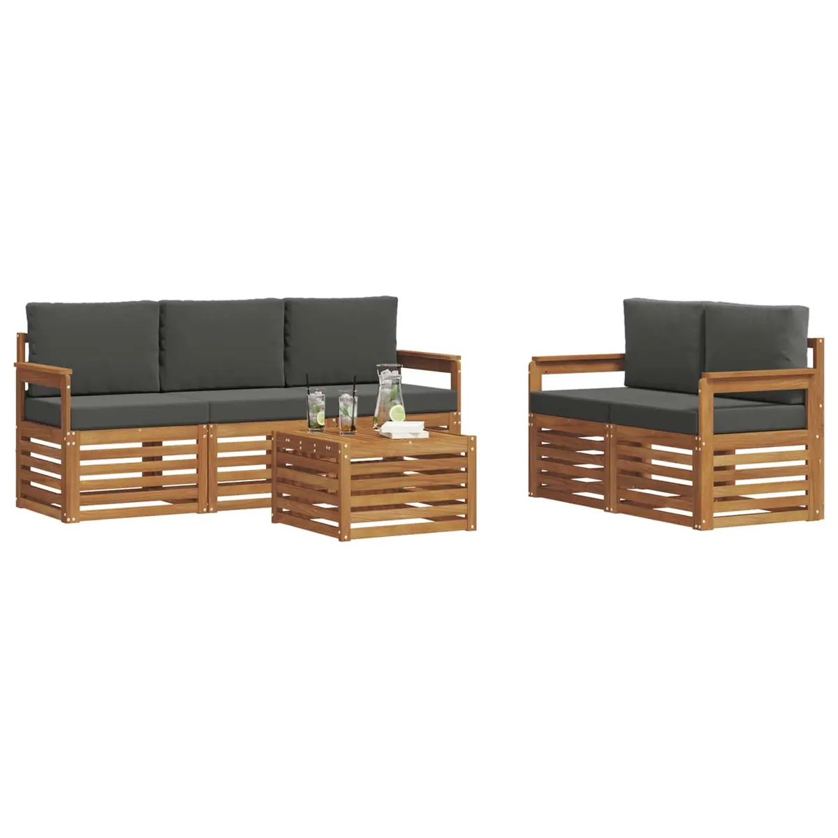 Outdoor Sofa Sets 6 Piece Garden Furniture Solid Acacia Wood Natural Anthracite