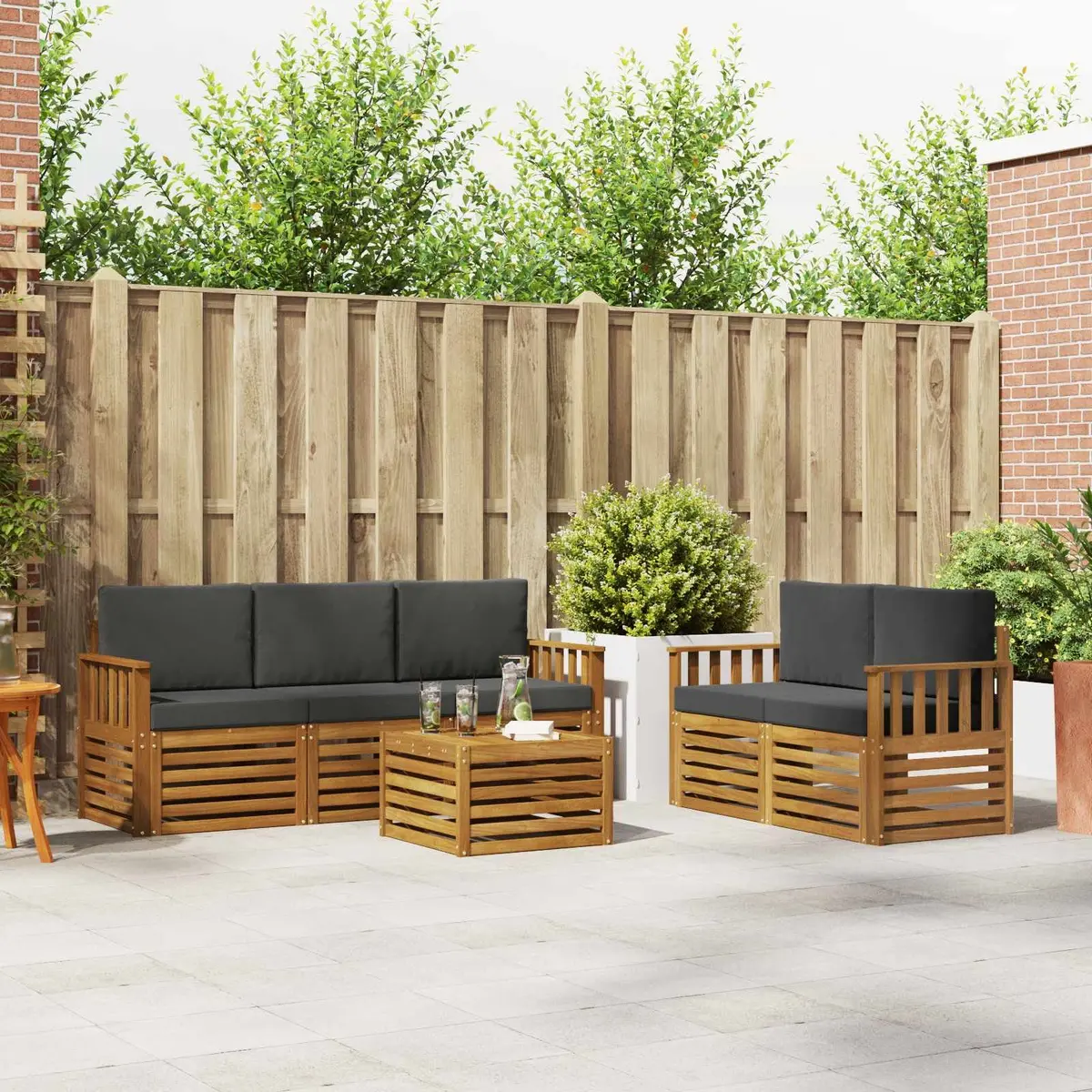 Outdoor Furniture Set 6 Piece Sofa Lounge Patio Garden Acacia Wood Natural