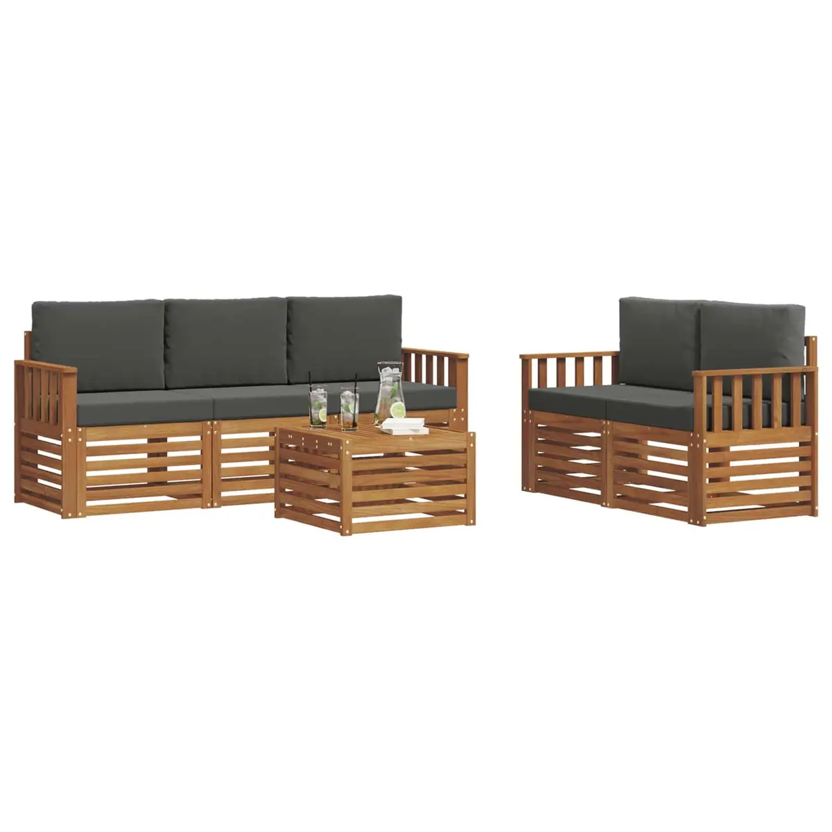 Outdoor Furniture Set 6 Piece Sofa Lounge Patio Garden Acacia Wood Natural