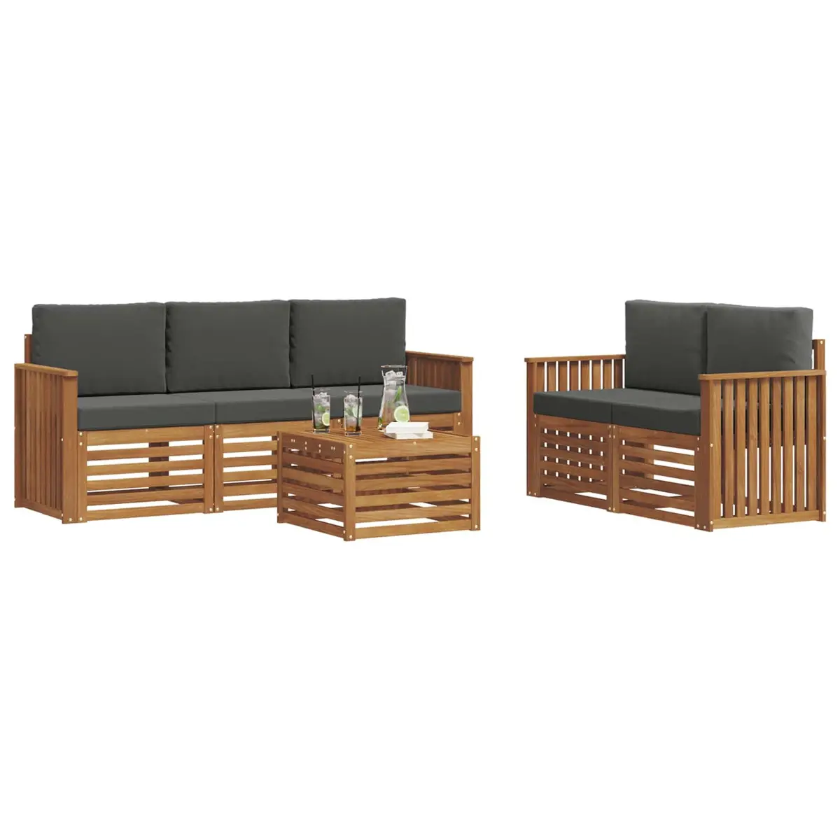 Outdoor Sofa Sets Natural Anthracite 6 Pieces Solid Acacia Wood Patio Furniture