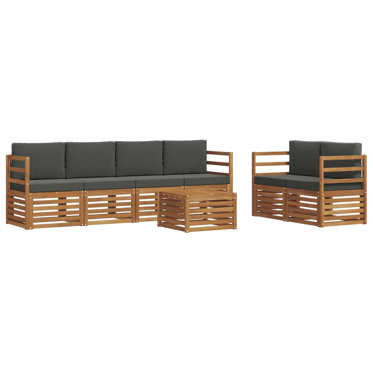 Outdoor Sofa Set Natural Anthracite 7 Pieces Solid Acacia Wood Garden Furniture
