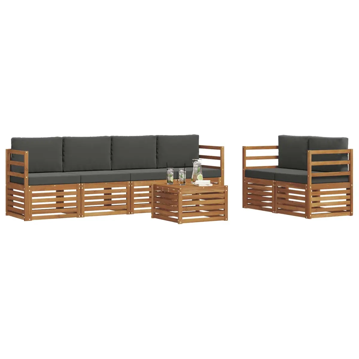 Outdoor Sofa Set Natural Anthracite 7 Pieces Solid Acacia Wood Garden Furniture