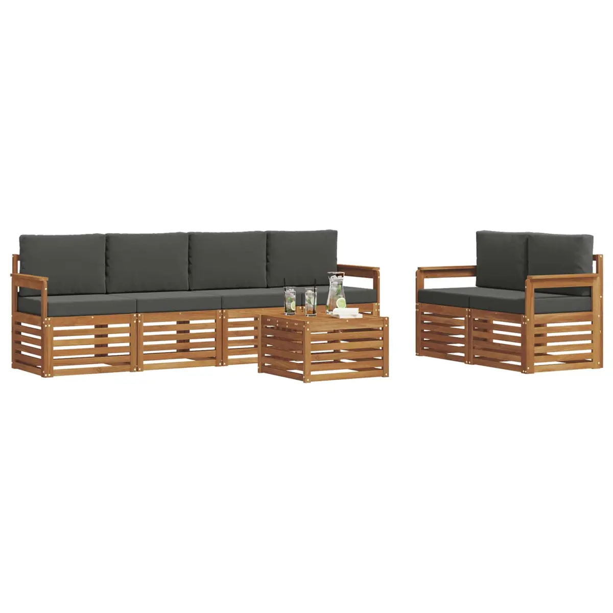Outdoor Sofa Set Modular 7 Pieces Natural Anthracite Solid Acacia Wood