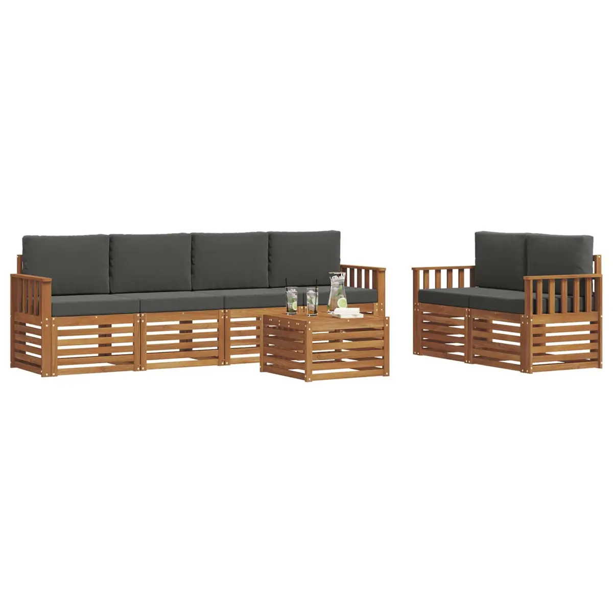 Outdoor Sofa Set Modular 7 Piece Natural Anthracite Solid Acacia Wood