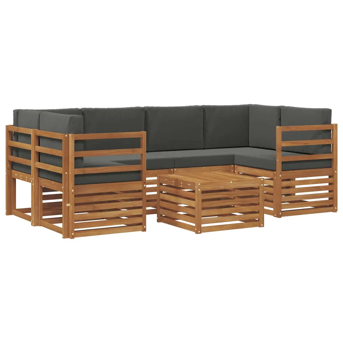 Outdoor Sofa Set 7 Pieces Natural Anthracite Solid Acacia Wood Garden Furniture