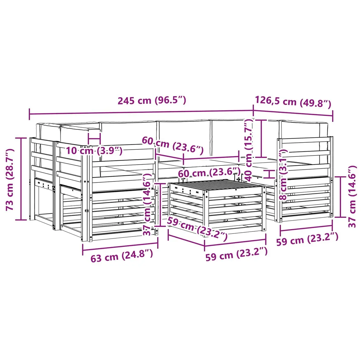 Outdoor Sofa Set 7 Pieces Natural Anthracite Solid Acacia Wood Garden Furniture