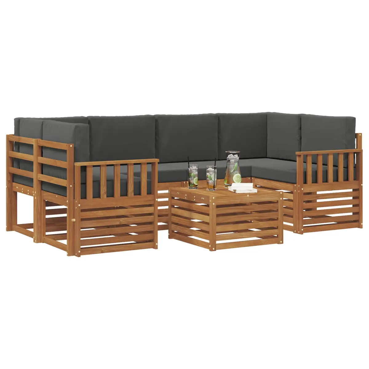 Outdoor Sofa Set Modular 7 Piece Natural Anthracite Solid Acacia Wood