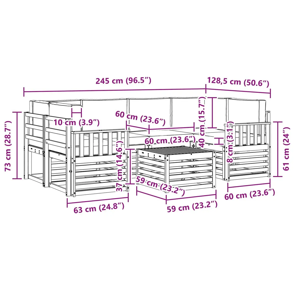 Outdoor Sofa Set Modular 7 Piece Natural Anthracite Solid Acacia Wood