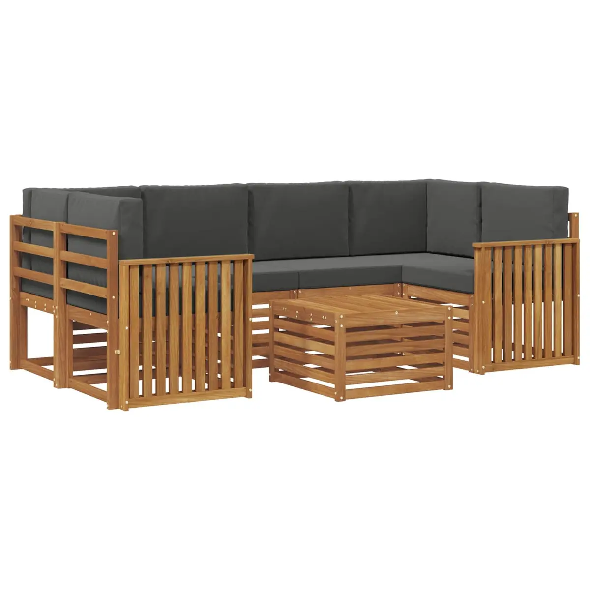 Outdoor Sofa Set Modular Natural Anthracite Solid Acacia Wood 7 Piece Garden Furniture