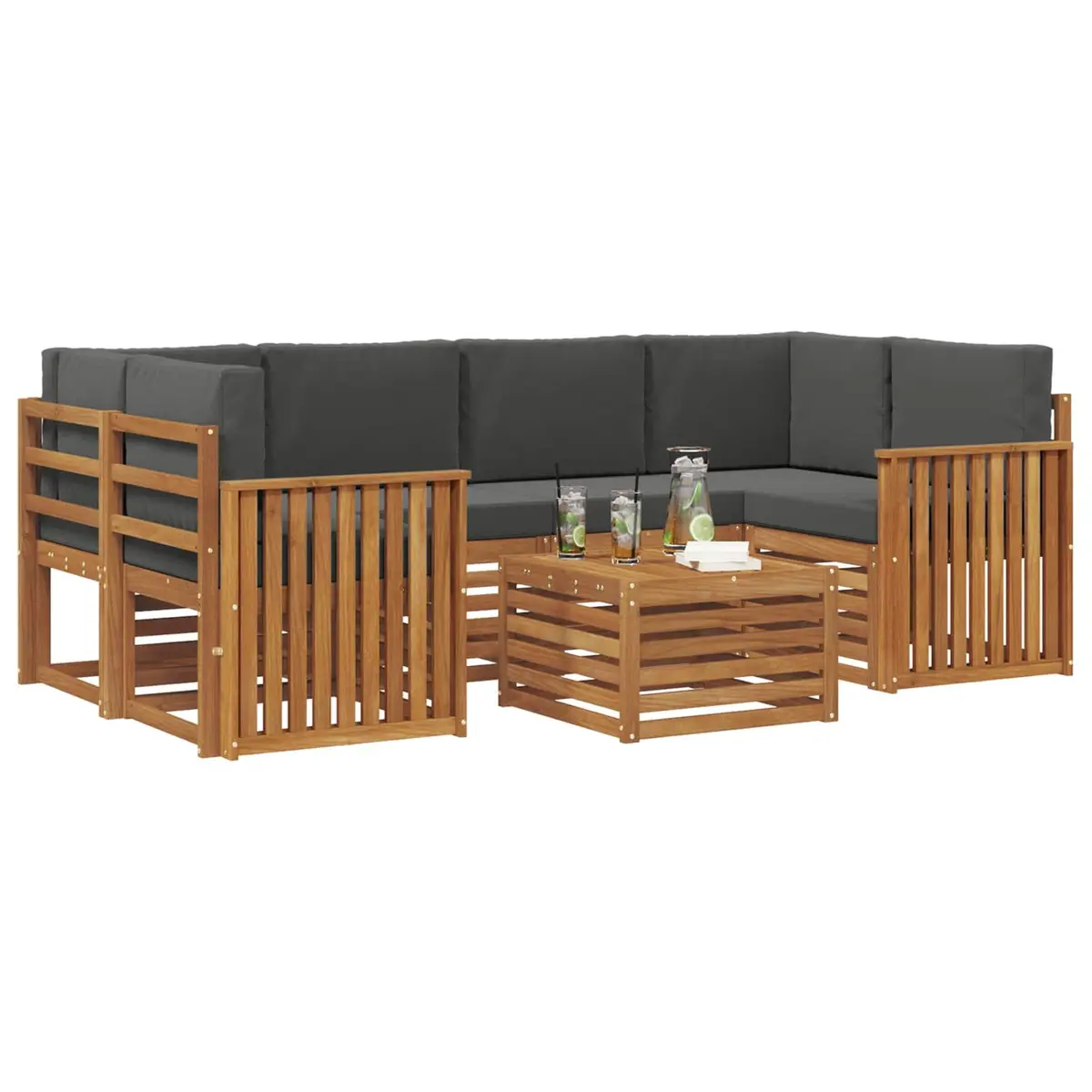 Outdoor Sofa Set Modular Natural Anthracite Solid Acacia Wood 7 Piece Garden Furniture